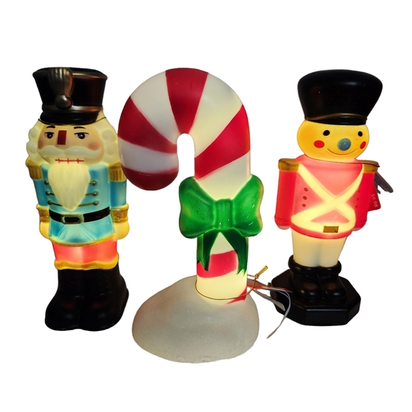 Christmas Blow Molds 11" Candy Cane 2 Nutcrackers Tabletop Decor Molds - Picture 4 of 5